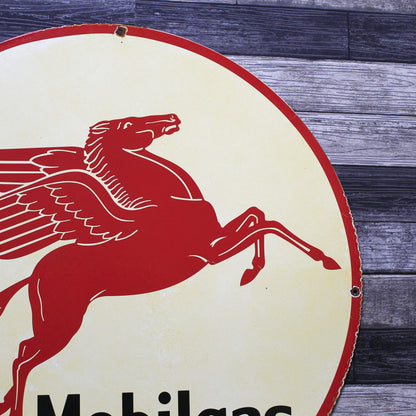 Mobilgas Red Pegasus Large 30-Inch Porcelain Gas Service Station Enamel Sign