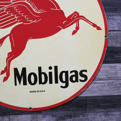 Mobilgas Red Pegasus Large 30-Inch Porcelain Gas Service Station Enamel Sign