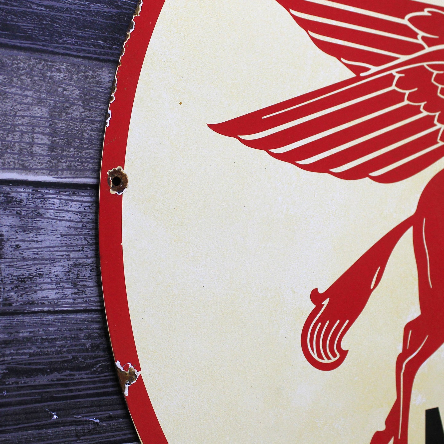 Mobilgas Red Pegasus Large 30-Inch Porcelain Gas Service Station Enamel Sign