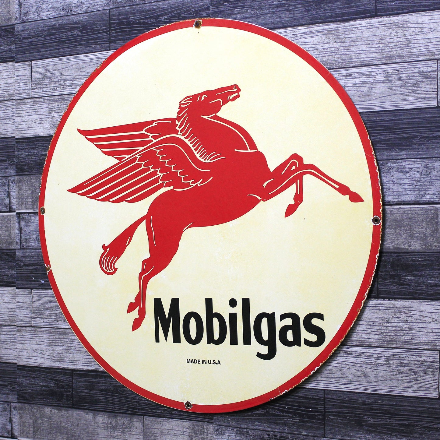 Mobilgas Red Pegasus Large 30-Inch Porcelain Gas Service Station Enamel Sign