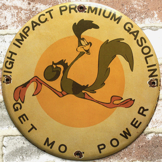 Road Runner Get Mo Power High Impact Gasoline Mopar Porcelain Enamel Sign (12in)