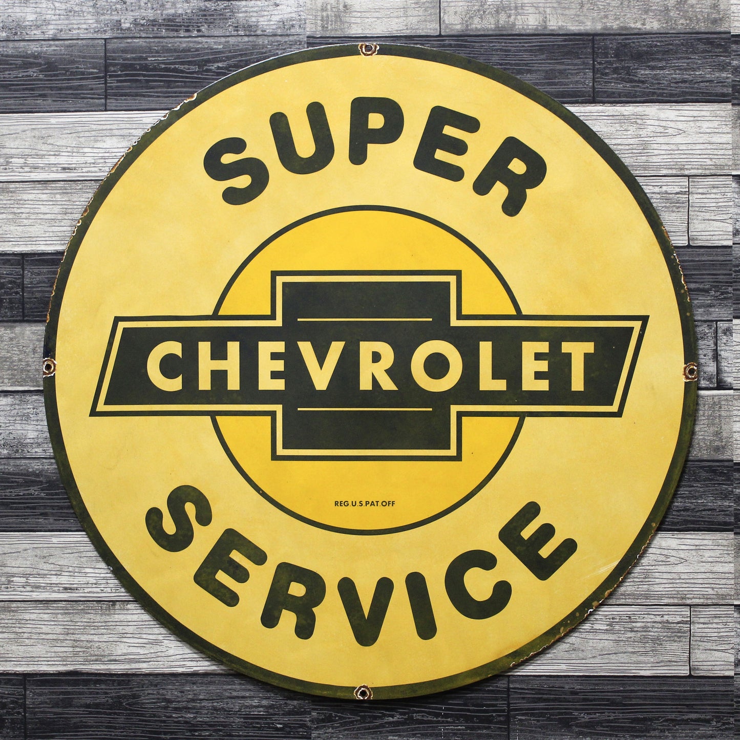 Chevrolet Super Service Large 30-Inch Porcelain Vintage Gas Station Enamel Sign