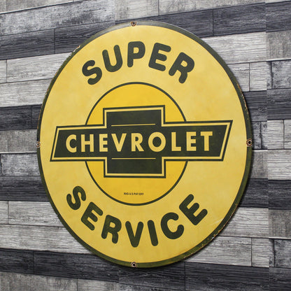 Chevrolet Super Service Large 30-Inch Porcelain Vintage Gas Station Enamel Sign