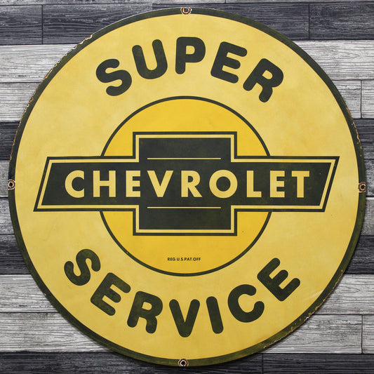 Chevrolet Super Service Large 30-Inch Porcelain Vintage Gas Station Enamel Sign