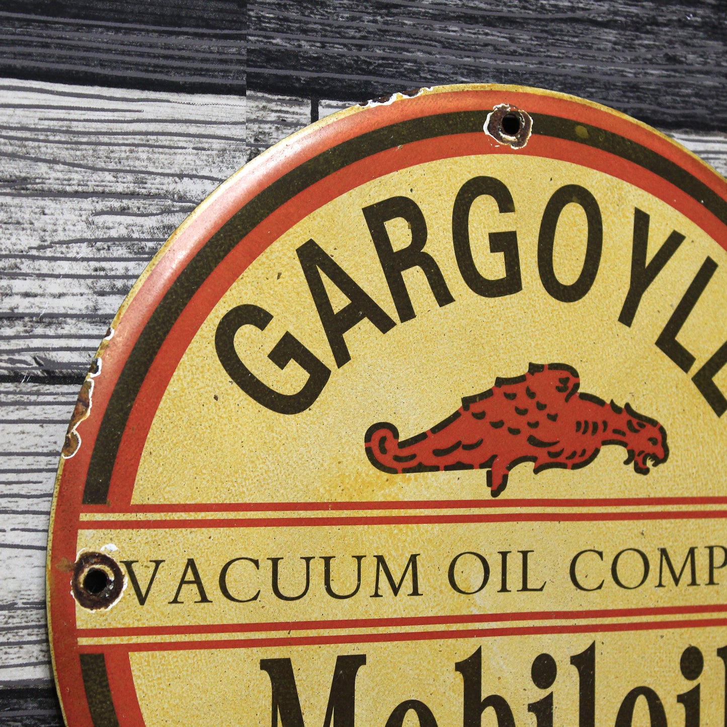 Gargoyle Mobiloil Vacuum Oil Company Porcelain Enamel Sign (12in)