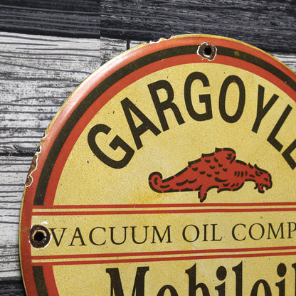 Gargoyle Mobiloil Vacuum Oil Company Porcelain Enamel Sign (12in)