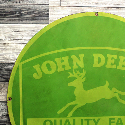 John Deere Quality Farm Equipment Large 30-Inch Porcelain Heavy Metal Sign