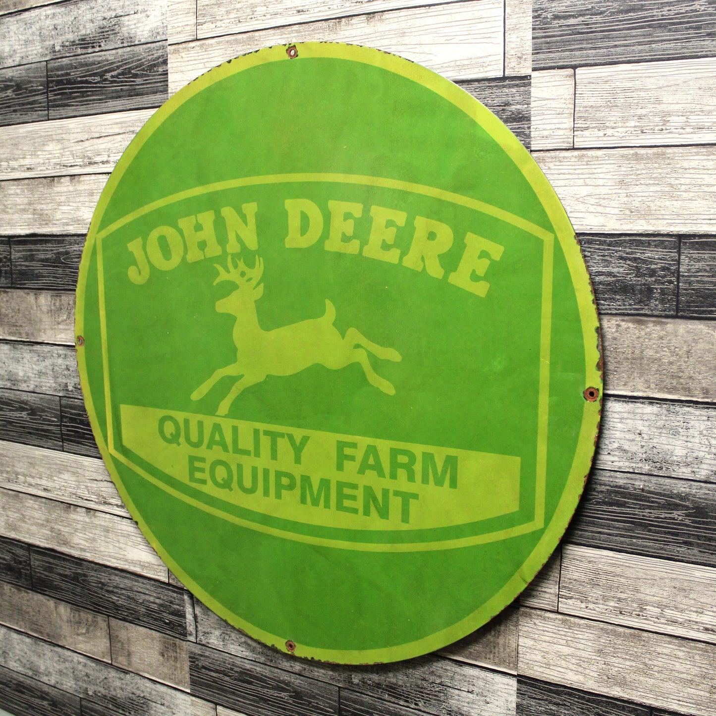 John Deere Quality Farm Equipment Large 30-Inch Porcelain Heavy Metal Sign