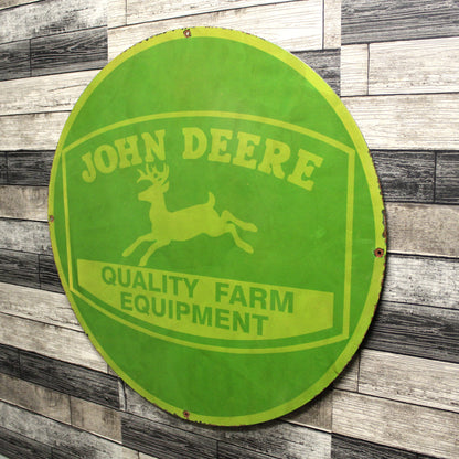 John Deere Quality Farm Equipment Large 30-Inch Porcelain Heavy Metal Sign