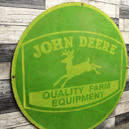 John Deere Quality Farm Equipment Large 30-Inch Porcelain Heavy Metal Sign