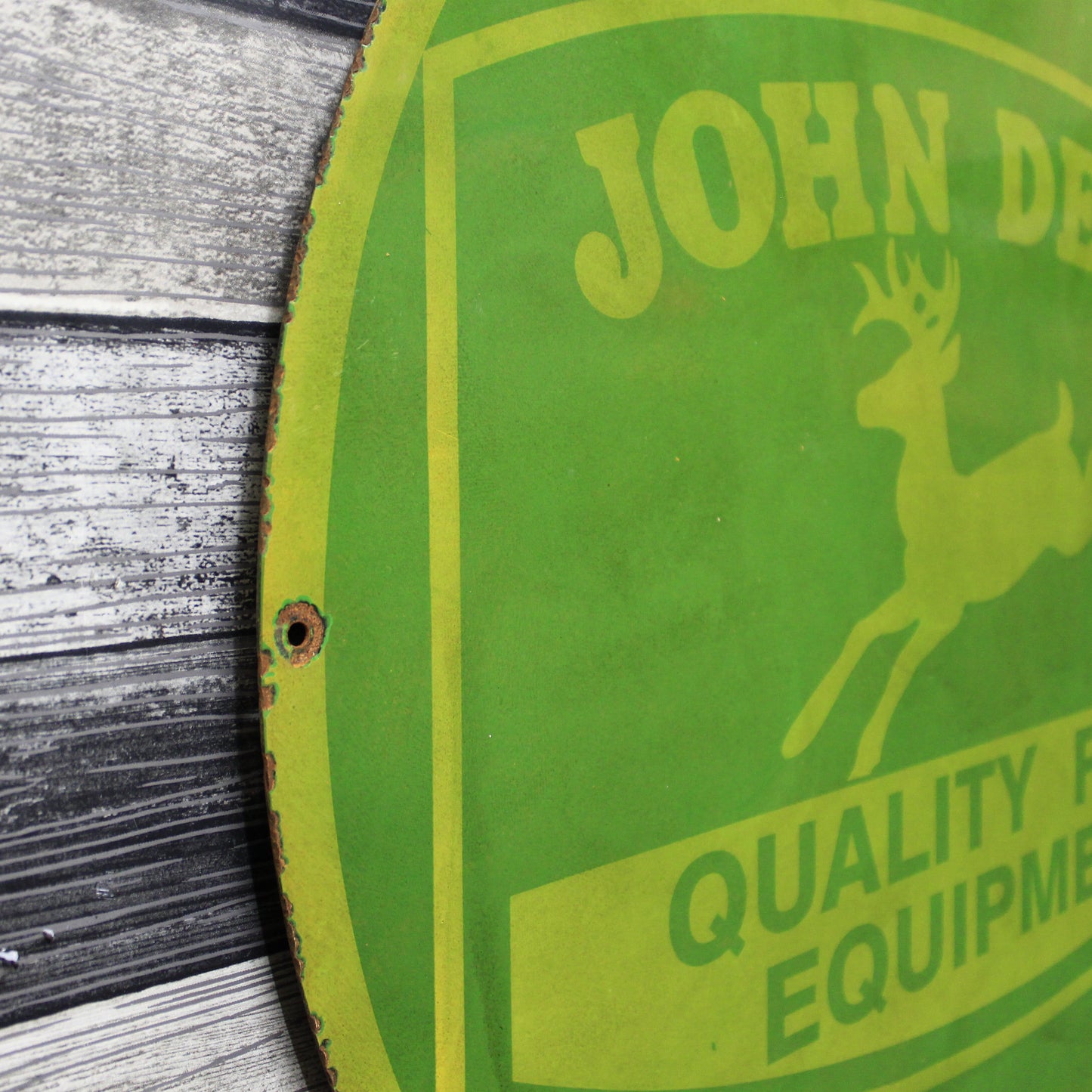 John Deere Quality Farm Equipment Large 30-Inch Porcelain Heavy Metal Sign