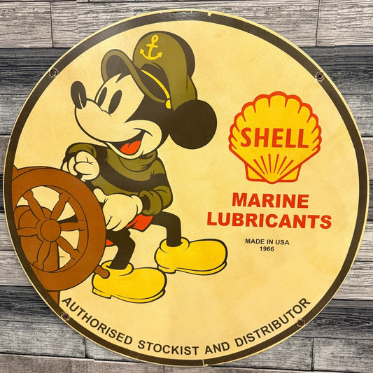 Shell Marine Gasoline with Mickey Mouse Large Porcelain Marina Station Sign