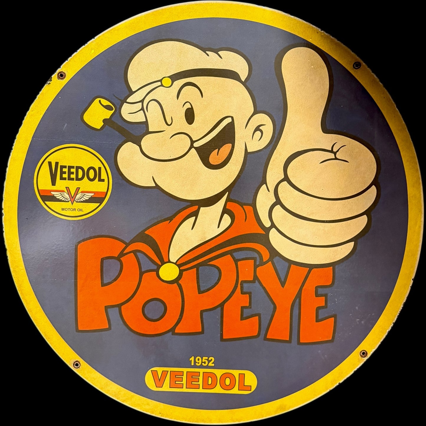 Popeye Loves Veedol Large Porcelain Enamel Sign (SS 30-Inch)