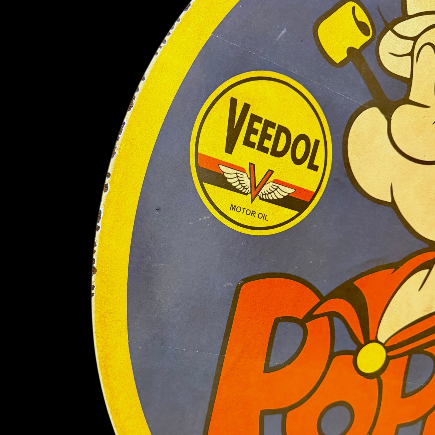 Popeye Loves Veedol Large Porcelain Enamel Sign (SS 30-Inch)