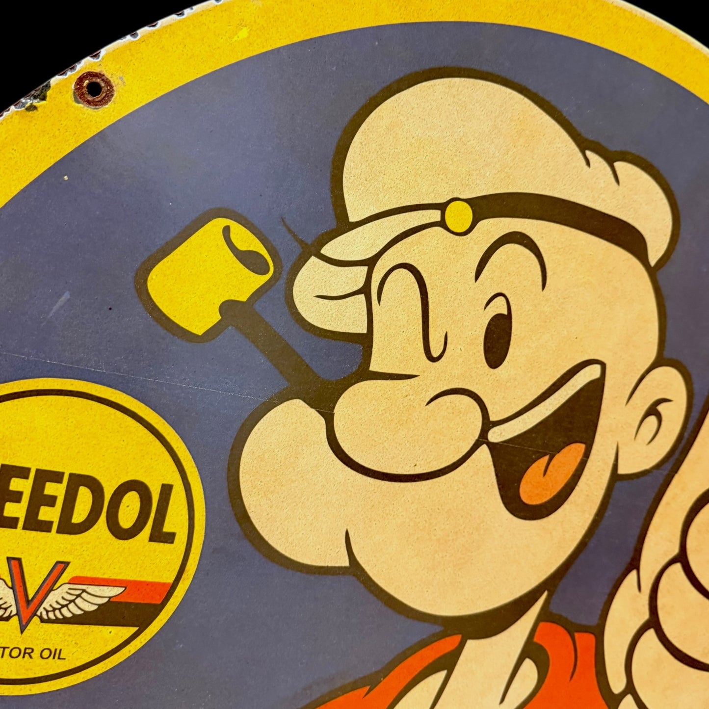 Popeye Loves Veedol Large Porcelain Enamel Sign (SS 30-Inch)