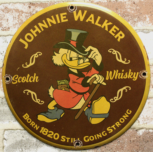 Johnnie Walker with Scrooge Scotch Whisky Porcelain Enamel Sign (12in)