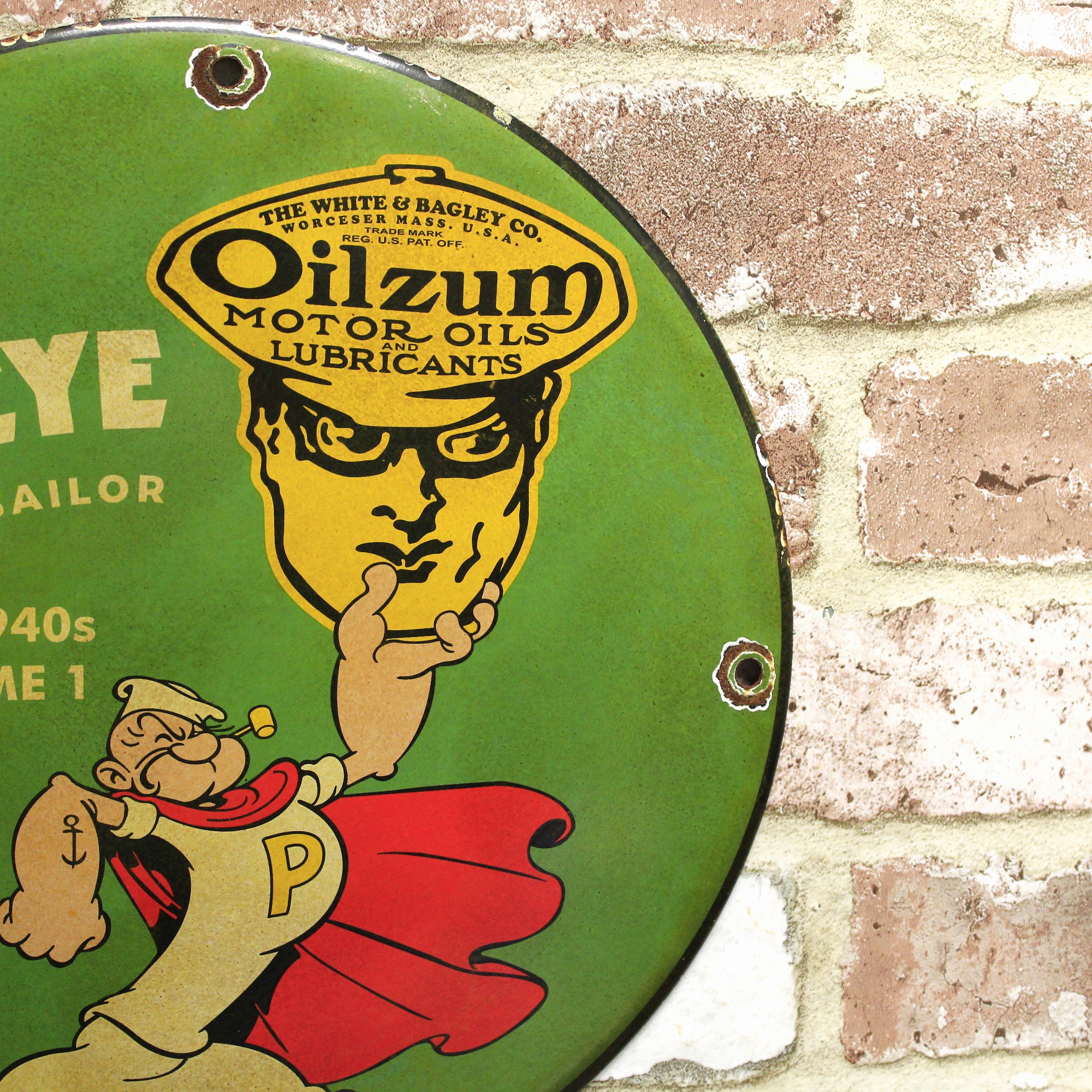 Oilzum Motor Oil & Popeye | Vintage Porcelain Enamel Steel Sign