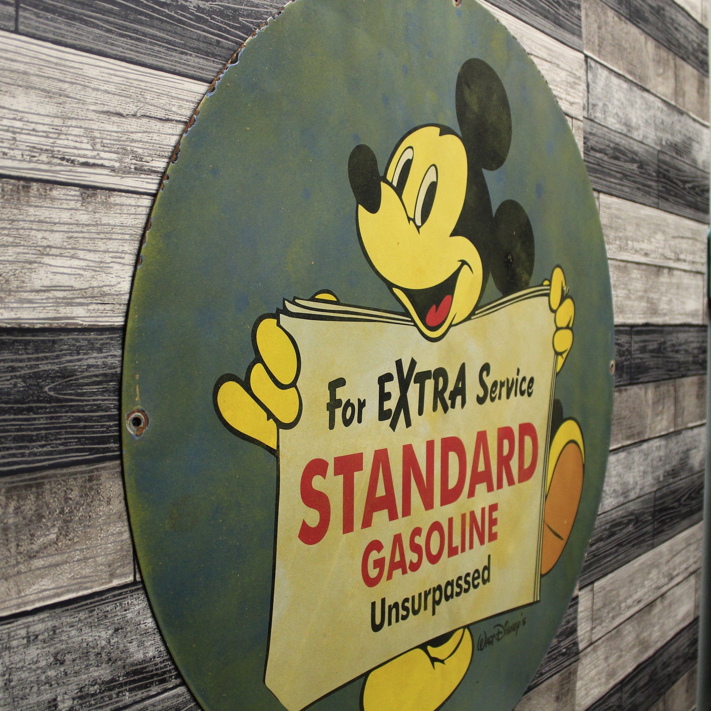For Extra Service Standard Gasoline Mickey Mouse Porcelain Sign