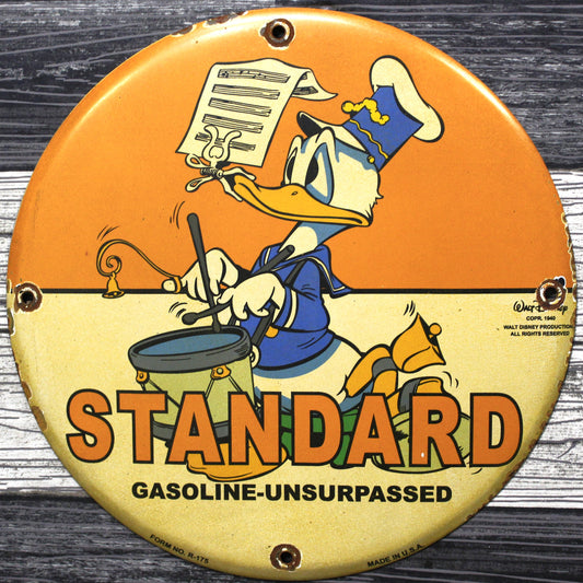 Standard Gas Donald Duck Vintage Disney Porcelain Enamel Sign (12in)
