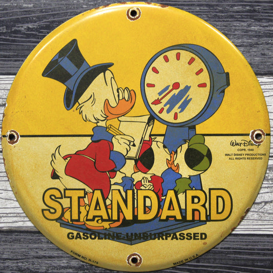 Standard Gas with Scrooge Vintage Disney Porcelain Enamel Sign (12in)