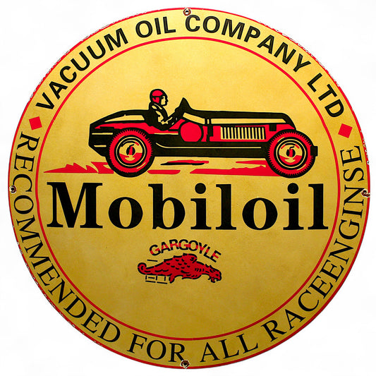 Gargoyle Mobiloil Race Engines Large Porcelain Enamel Sign | Large 30-Inch
