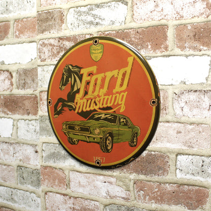 Ford Mustang Vintage Porcelain Enamel Sign (12in)