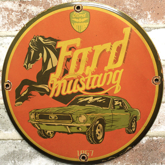 Ford Mustang Vintage Porcelain Enamel Sign (12in)