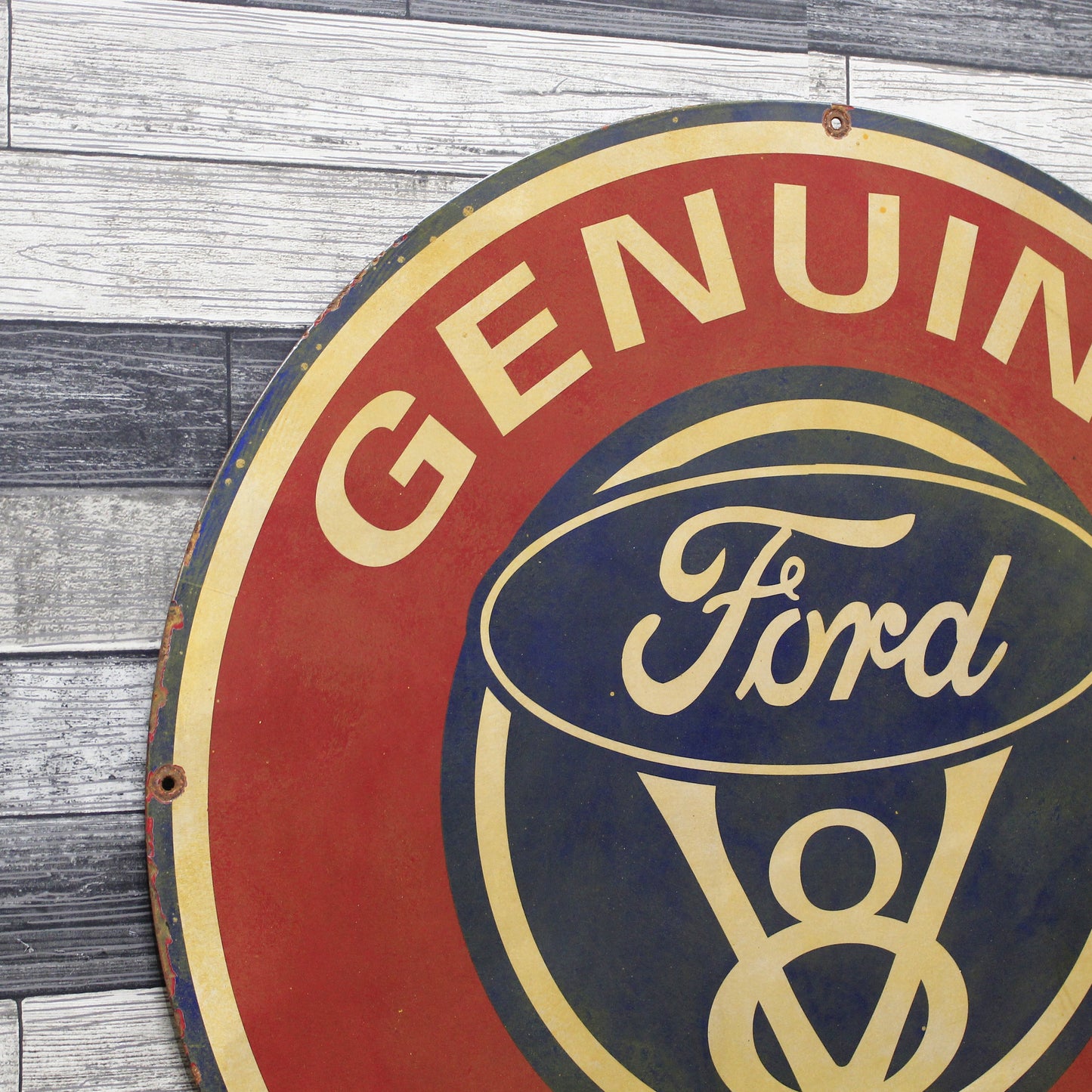 Ford V8 Parts Large 30-Inch Porcelain Vintage Automotive Enamel Car Sign
