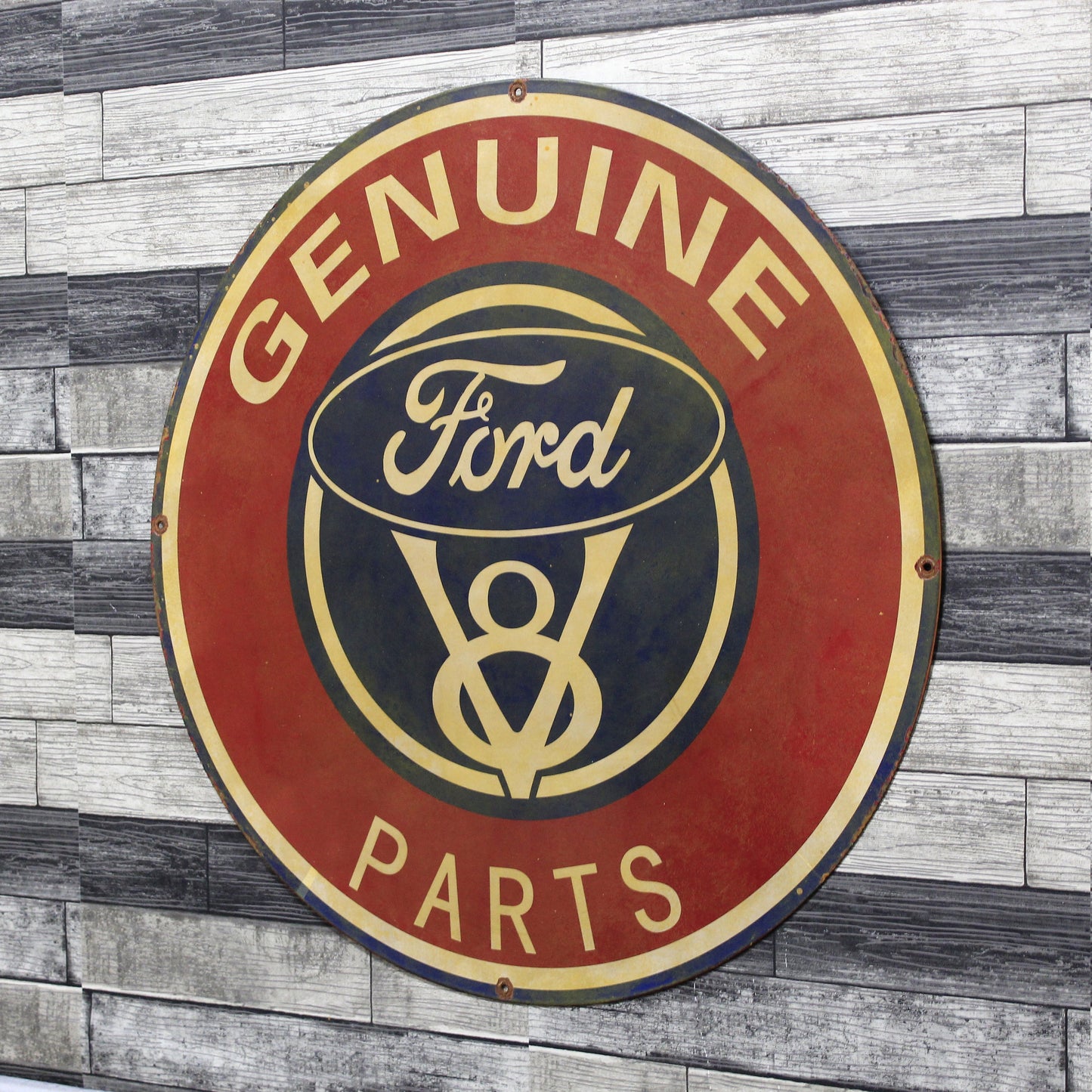 Ford V8 Parts Large 30-Inch Porcelain Vintage Automotive Enamel Car Sign