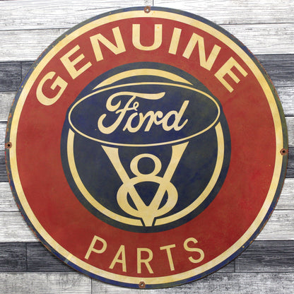 Ford V8 Parts Large 30-Inch Porcelain Vintage Automotive Enamel Car Sign