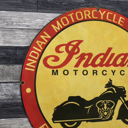 Indian Motorcycle Company Large 30-Inch Porcelain Metal Enamel Advertising Sign