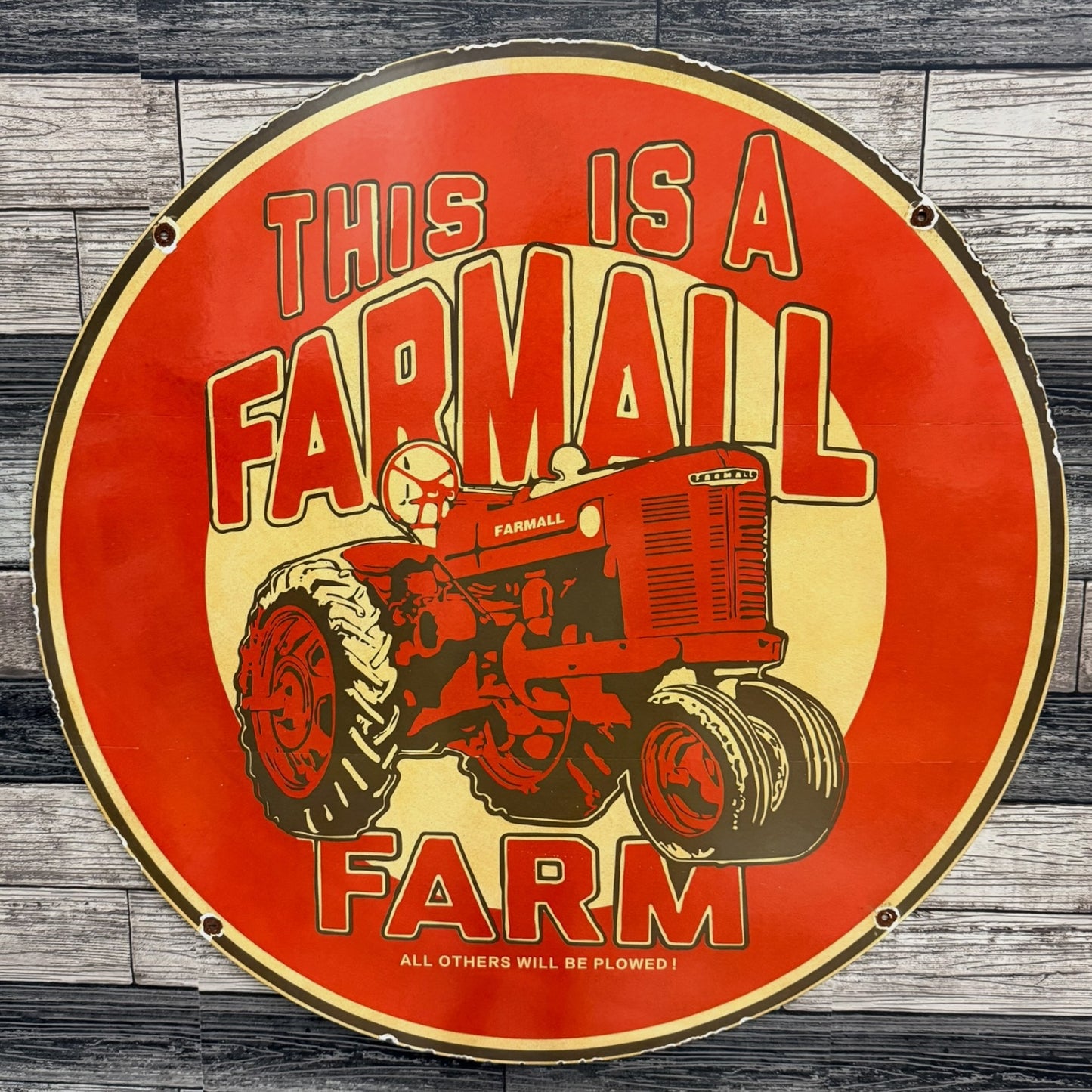 Farmall Farm Tractor Equipment Large Porcelain Enamel Sign