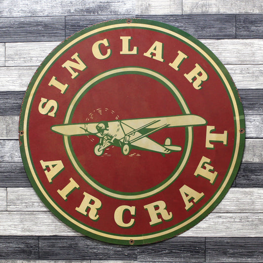 Sinclair Aircraft Large 30-Inch Vintage Service Station Porcelain Enamel Sign