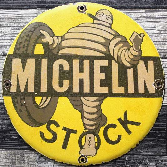 Michelin Stock Tires Vintage Porcelain Enamel Sign (12in)