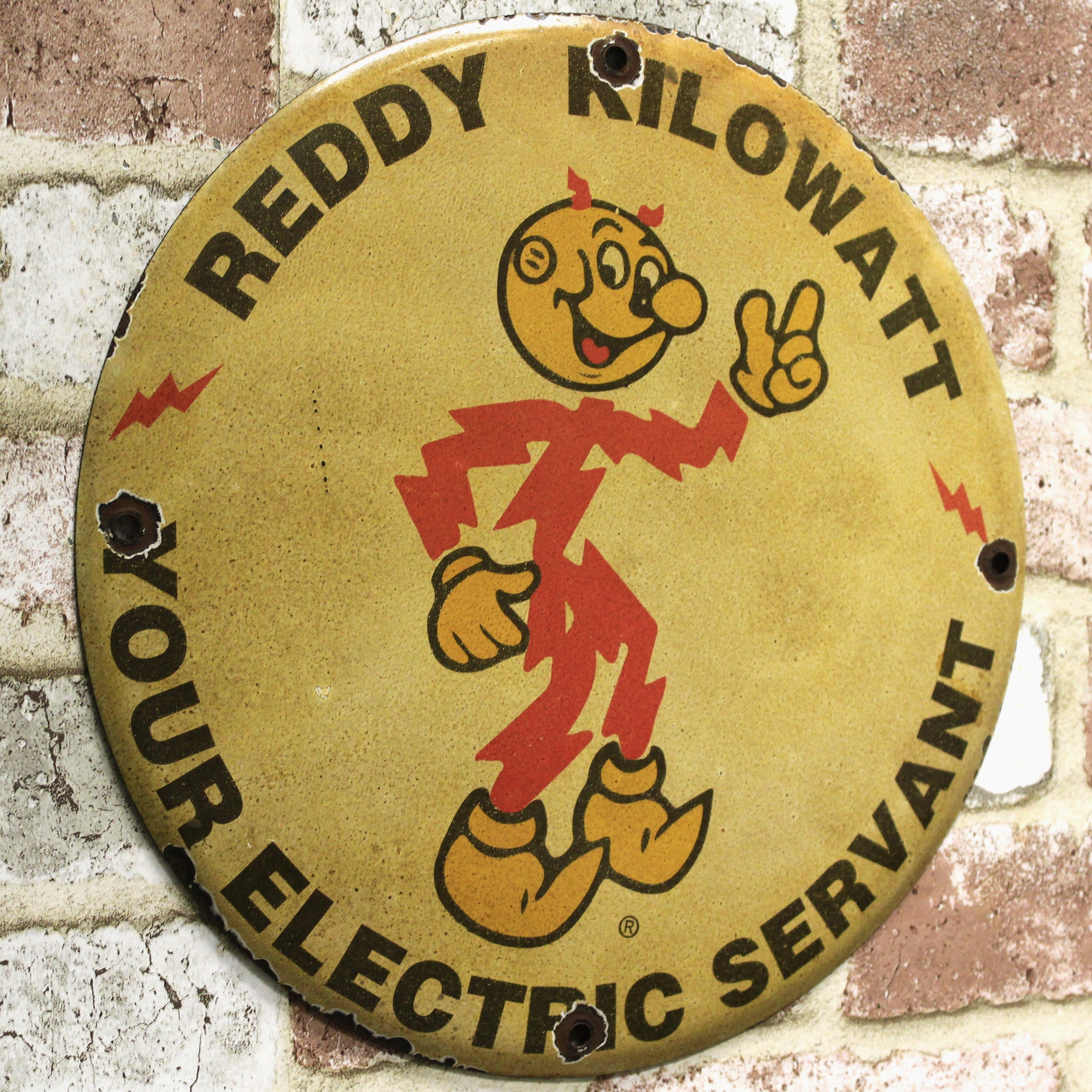 Reddy Kilowatt - Vintage Porcelain Enamel Sign (12in) - Heavy