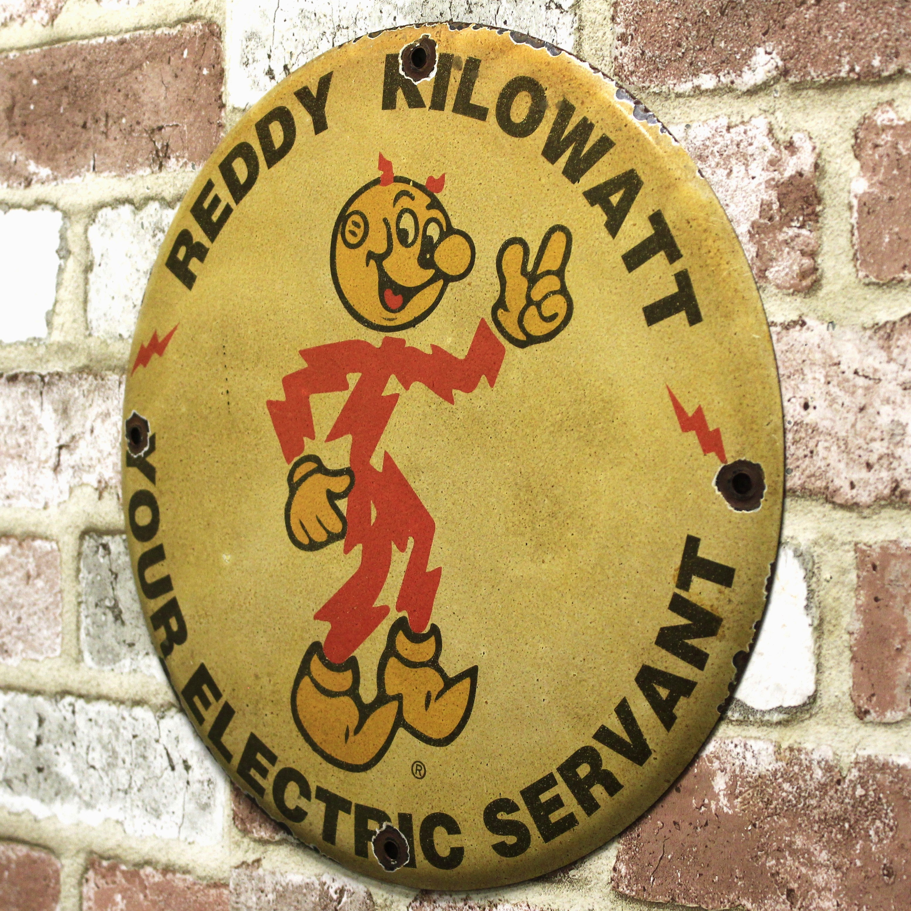 Reddy Kilowatt - Vintage Porcelain Enamel Sign (12in) - Heavy