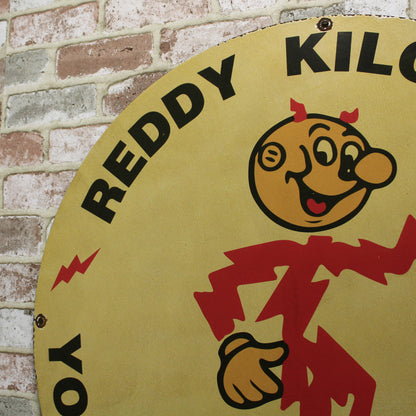 Reddy Kilowatt Electric Servant Large 30-Inch Porcelain Enamel Sign on Heavy Steel