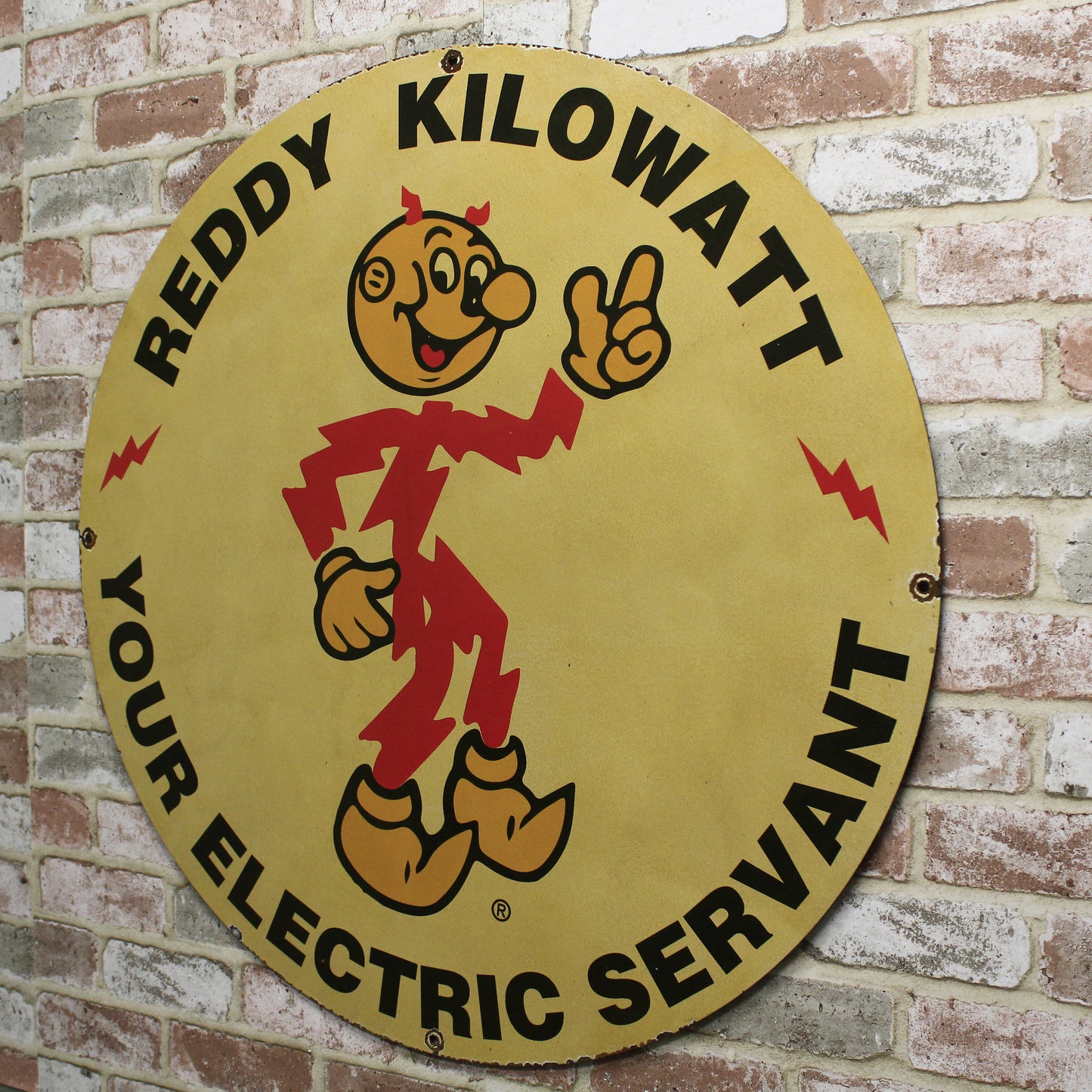 Reddy Kilowatt Electric Servant Large 30-Inch Porcelain Enamel Sign on Heavy Steel