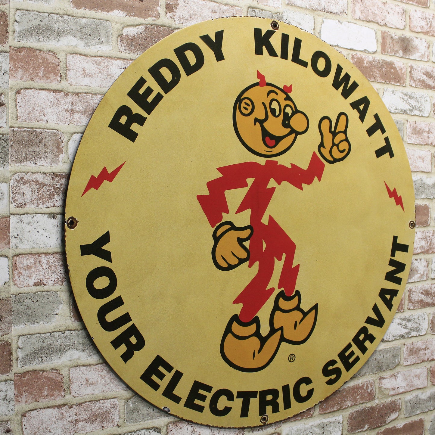 Reddy Kilowatt Electric Servant Large 30-Inch Porcelain Enamel Sign on Heavy Steel