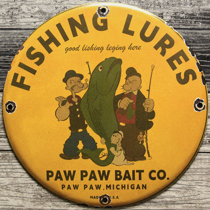 Where to Find Paw Paw Fishing Lures Popeye  Vintage Porcelain Signs
