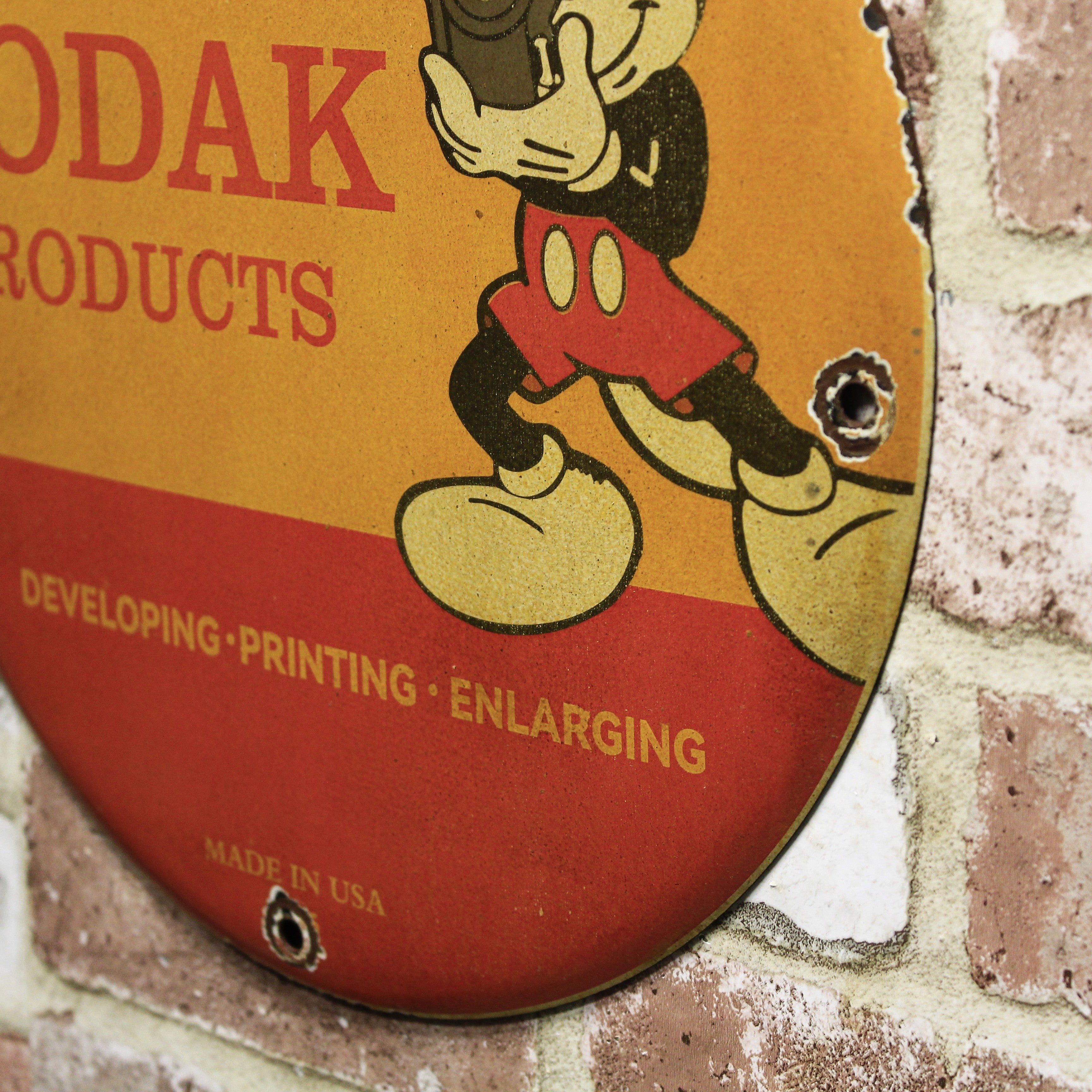 Kodak Products Mickey Mouse Porcelain Enamel Sign (12in