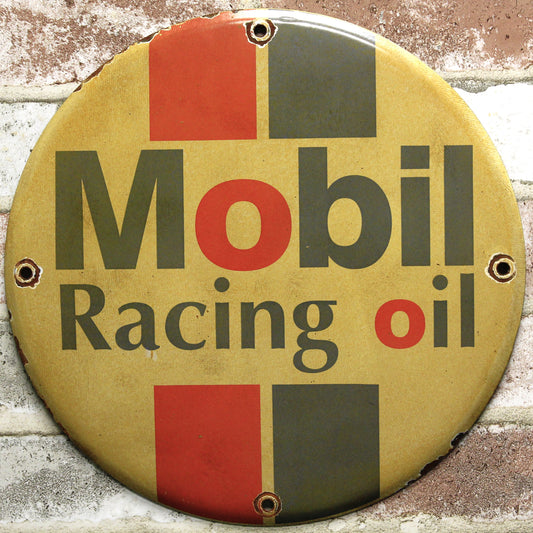 Mobil Racing Oil Porcelain Enamel Sign (12in)