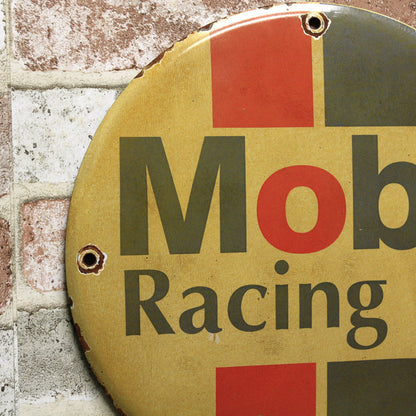 Mobil Racing Oil Porcelain Enamel Sign (12in)