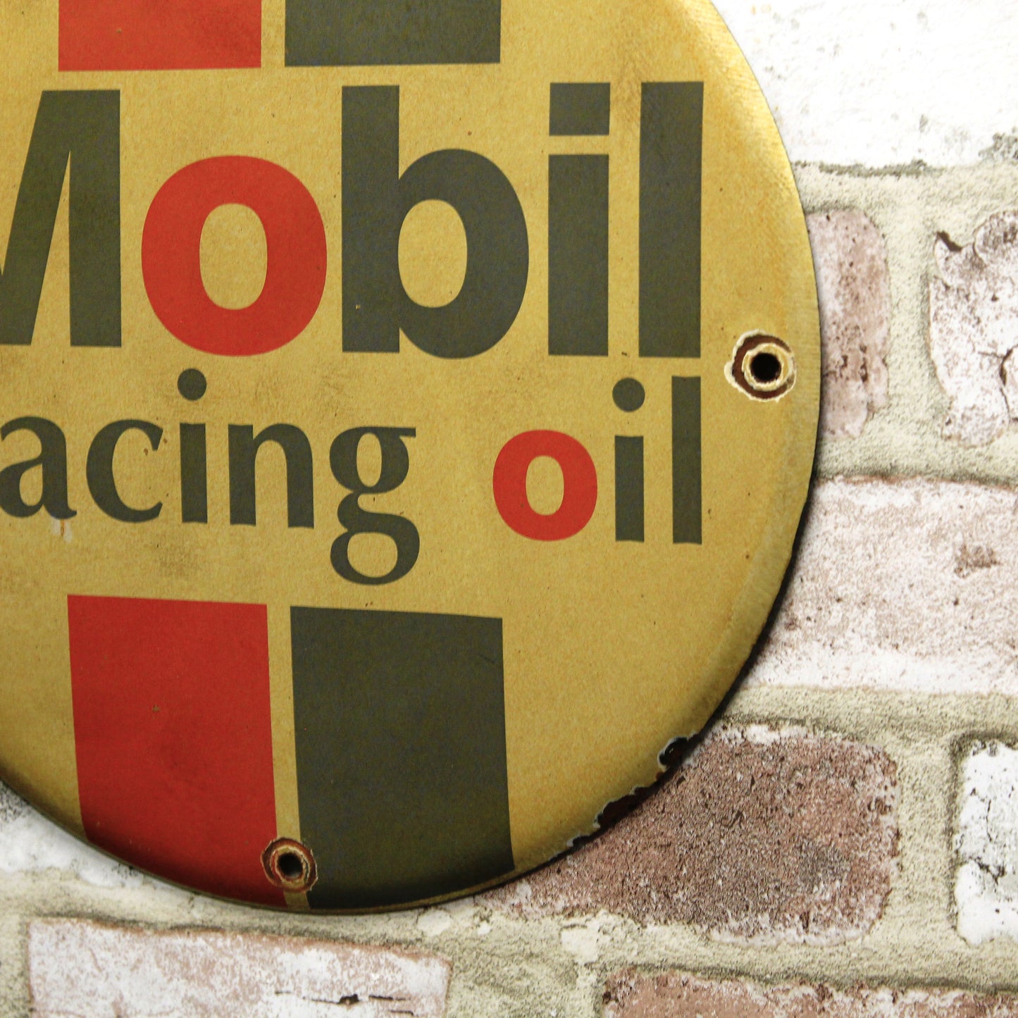Mobil Racing Oil Porcelain Enamel Sign (12in)