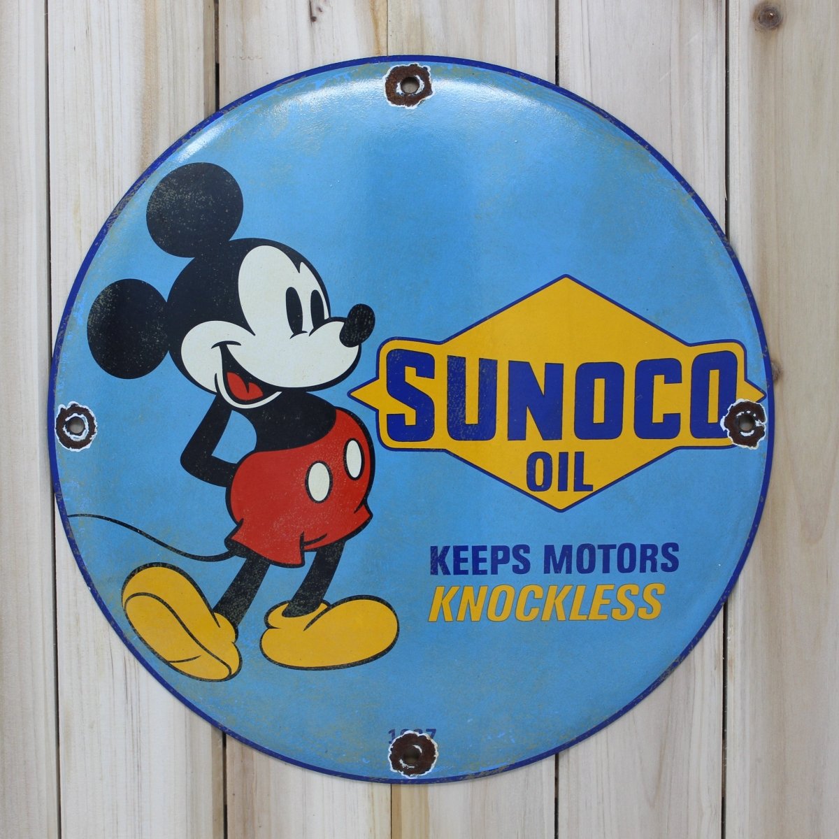 12in Sunoco Motor Oil Mickey - Porcelain Enamel Sign - PORCELAIN ADVERTISING - Sign