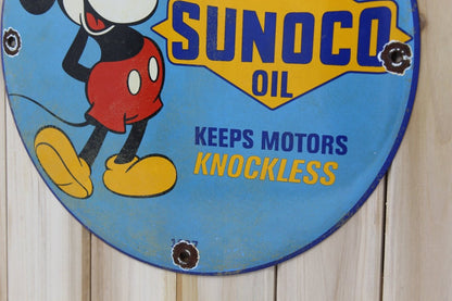 12in Sunoco Motor Oil Mickey - Porcelain Enamel Sign - PORCELAIN ADVERTISING - Sign