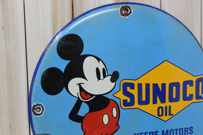 12in Sunoco Motor Oil Mickey - Porcelain Enamel Sign - PORCELAIN ADVERTISING - Sign