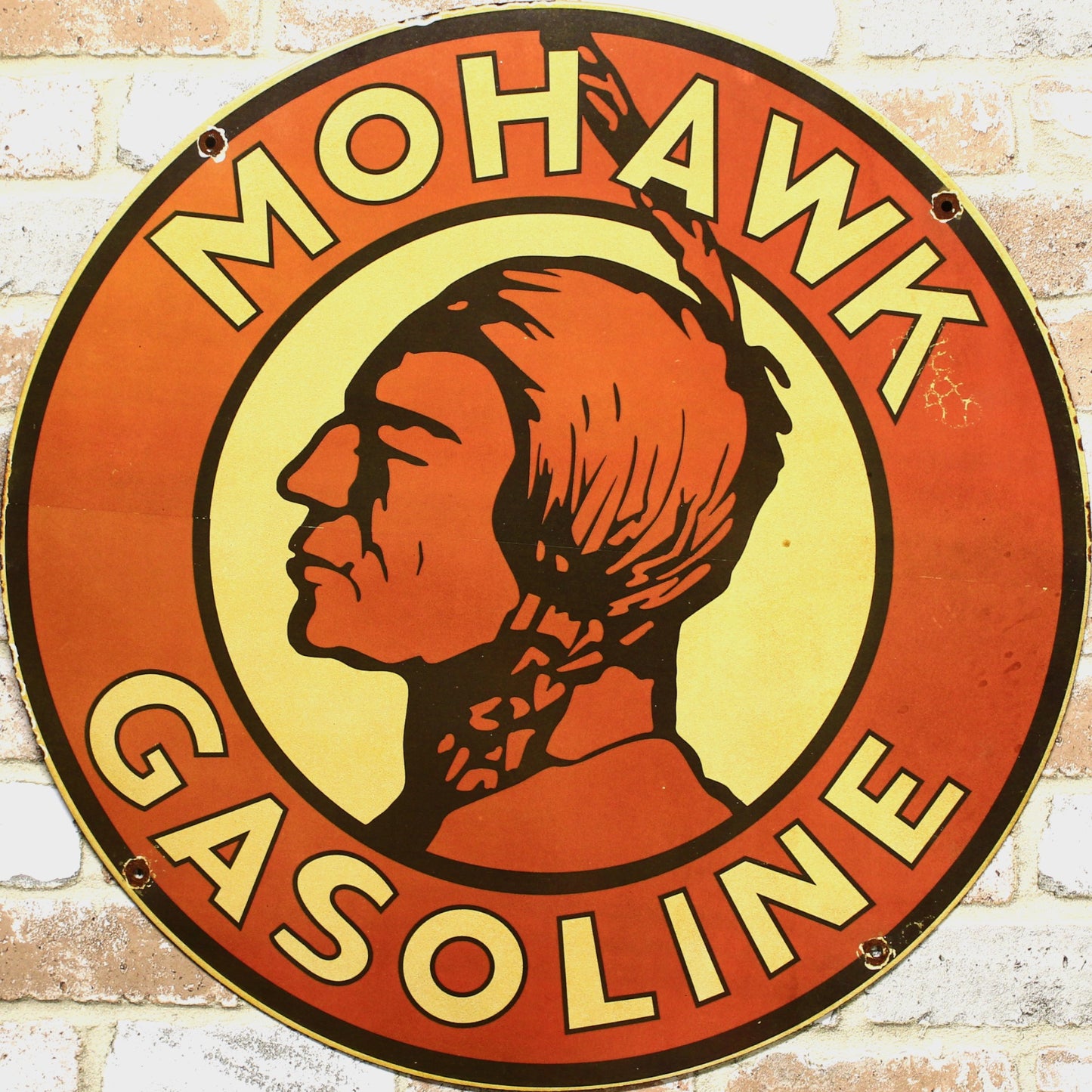 2Ft Mohawk Gasoline Porcelain Enamel Sign (24-Inch)