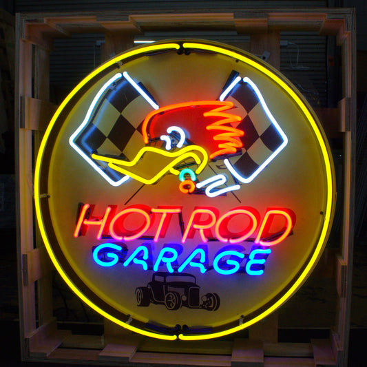 Hot Rod Garage Mr. Horsepower Neon Porcelain Sign with Can