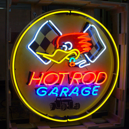 Hot Rod Garage Mr. Horsepower Neon Porcelain Sign with Can